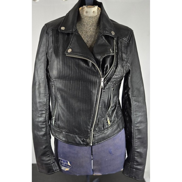 Abercrombie & Fitch Vegan Leather Moto Jacket Perforated Black Size M Good‎ Cond - Picture 1 of 14